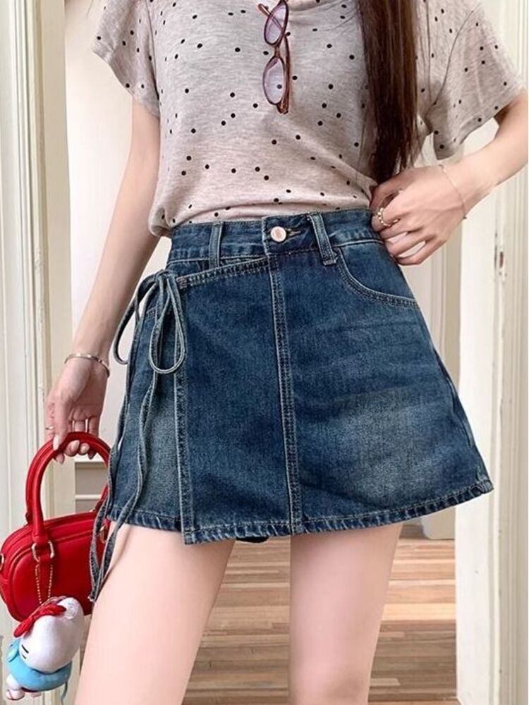 Denim Shorts Women - Rok Denim Wanita Pinggang Tinggi Warna