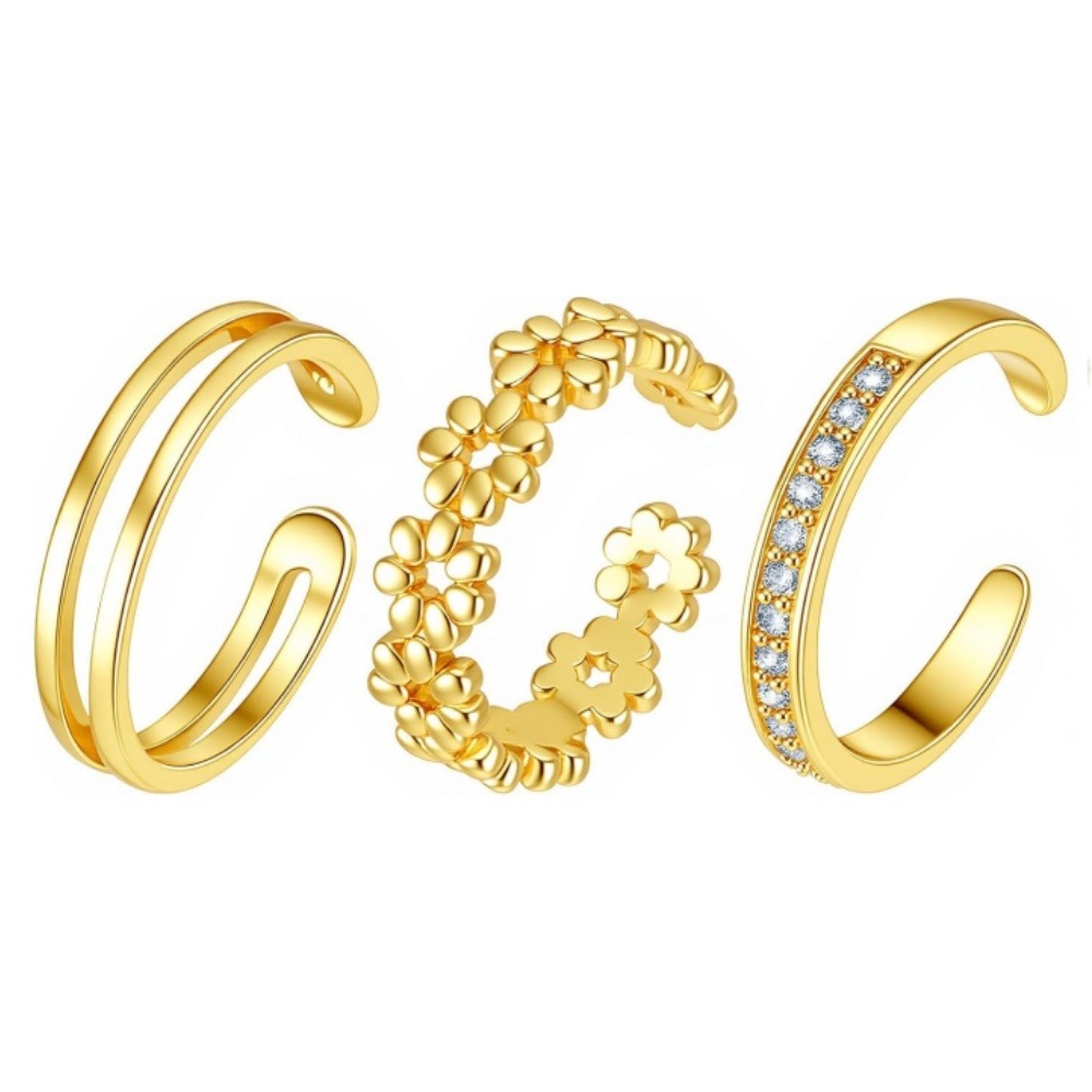 Women'S Fashion Rings Gold - 3Pcs Set Cincin Emas Terbuka yang
