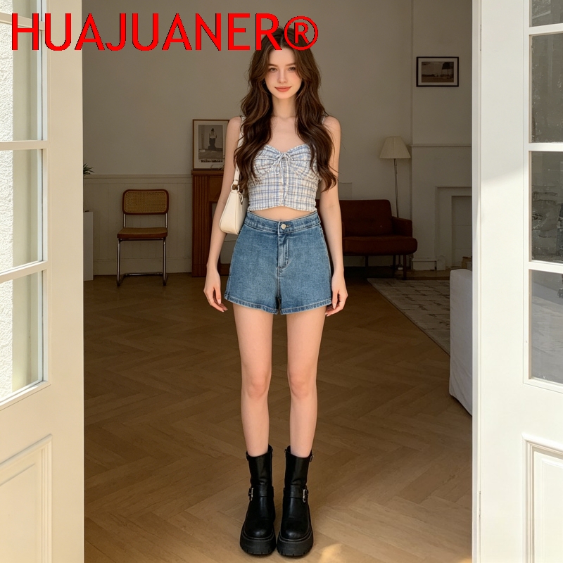 Denim Shorts Women - Celana Pendek Wanita Denim Pinggang Tinggi