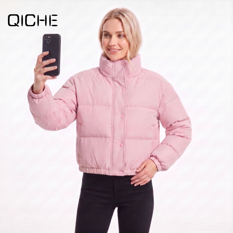 Women'S Fashion Petite - Jaket Puffer Kerah Tinggi Pendek untuk