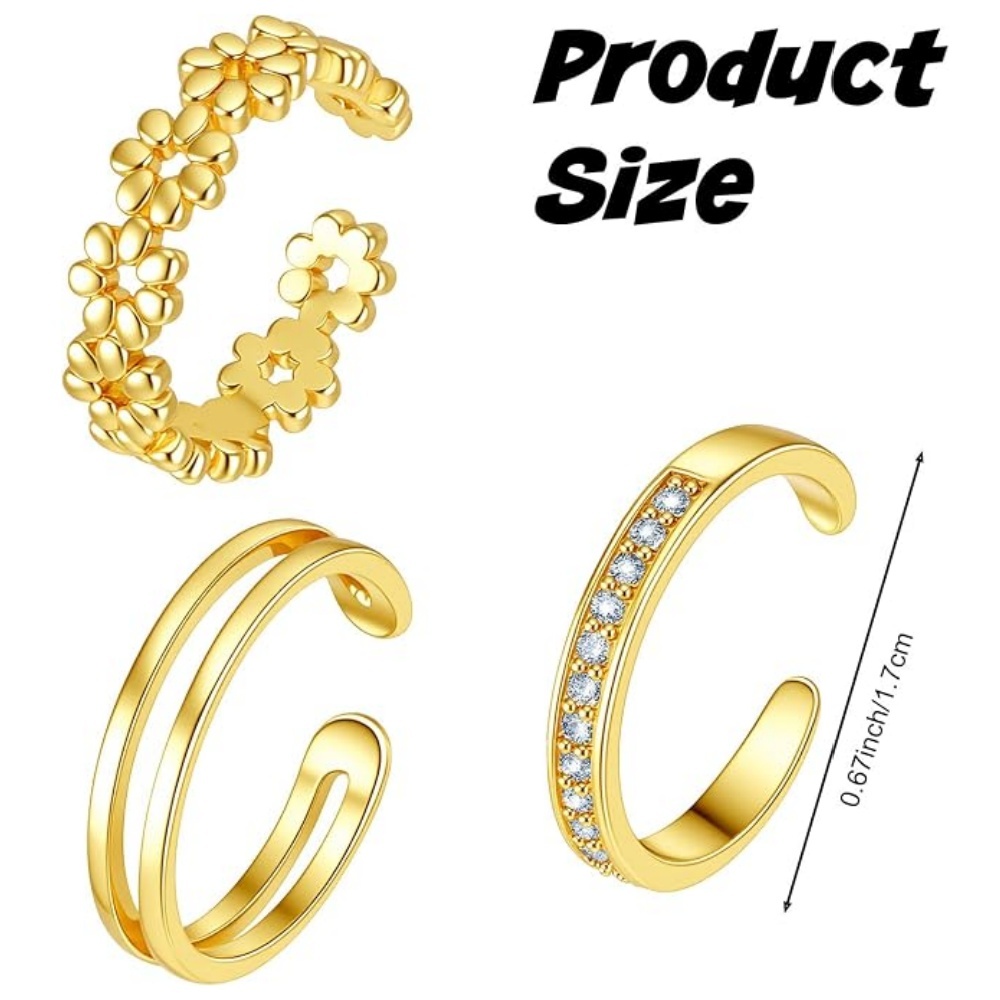 3Pcs Set Cincin Emas Terbuka y - Women'S Fashion Rings Gold ulasan dan harga