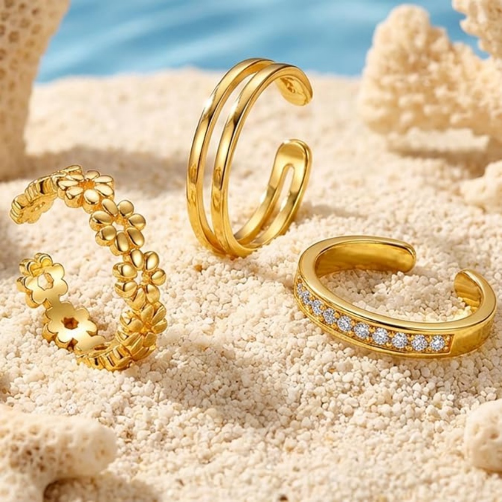 3Pcs Set Cincin Emas Terbuka y - Women'S Fashion Rings Gold ulasan dan harga