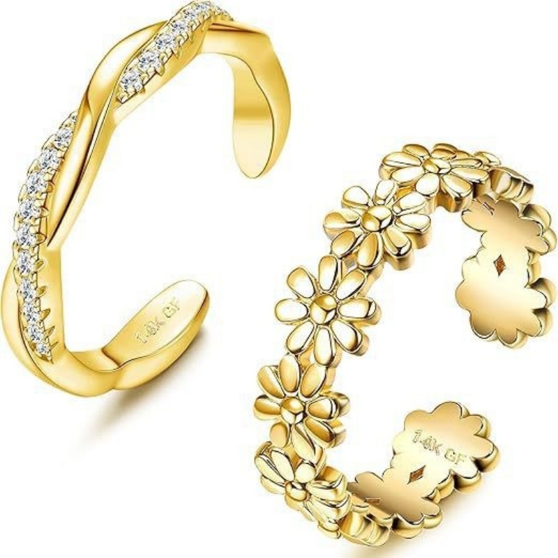 Set Dua Potong Cincin Kaki Zir - Women'S Fashion Rings Gold ulasan dan harga