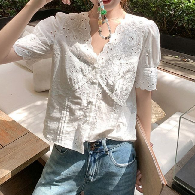 Blus Lengan Pendek Puff Kerah  - Women'S Fashion Petite ulasan dan harga