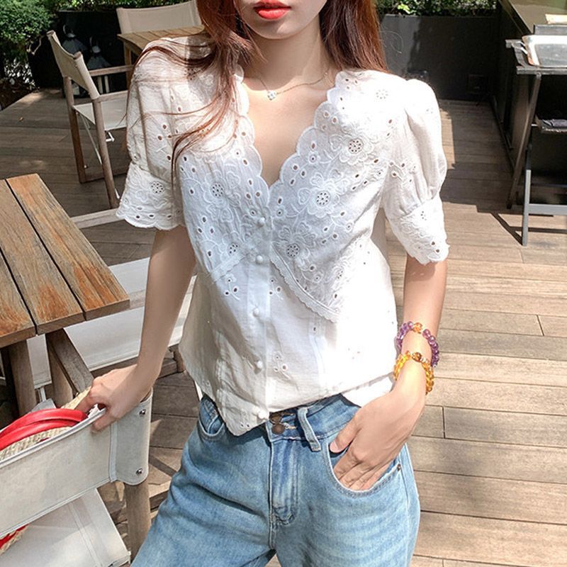 Blus Lengan Pendek Puff Kerah  - Women'S Fashion Petite ulasan dan harga
