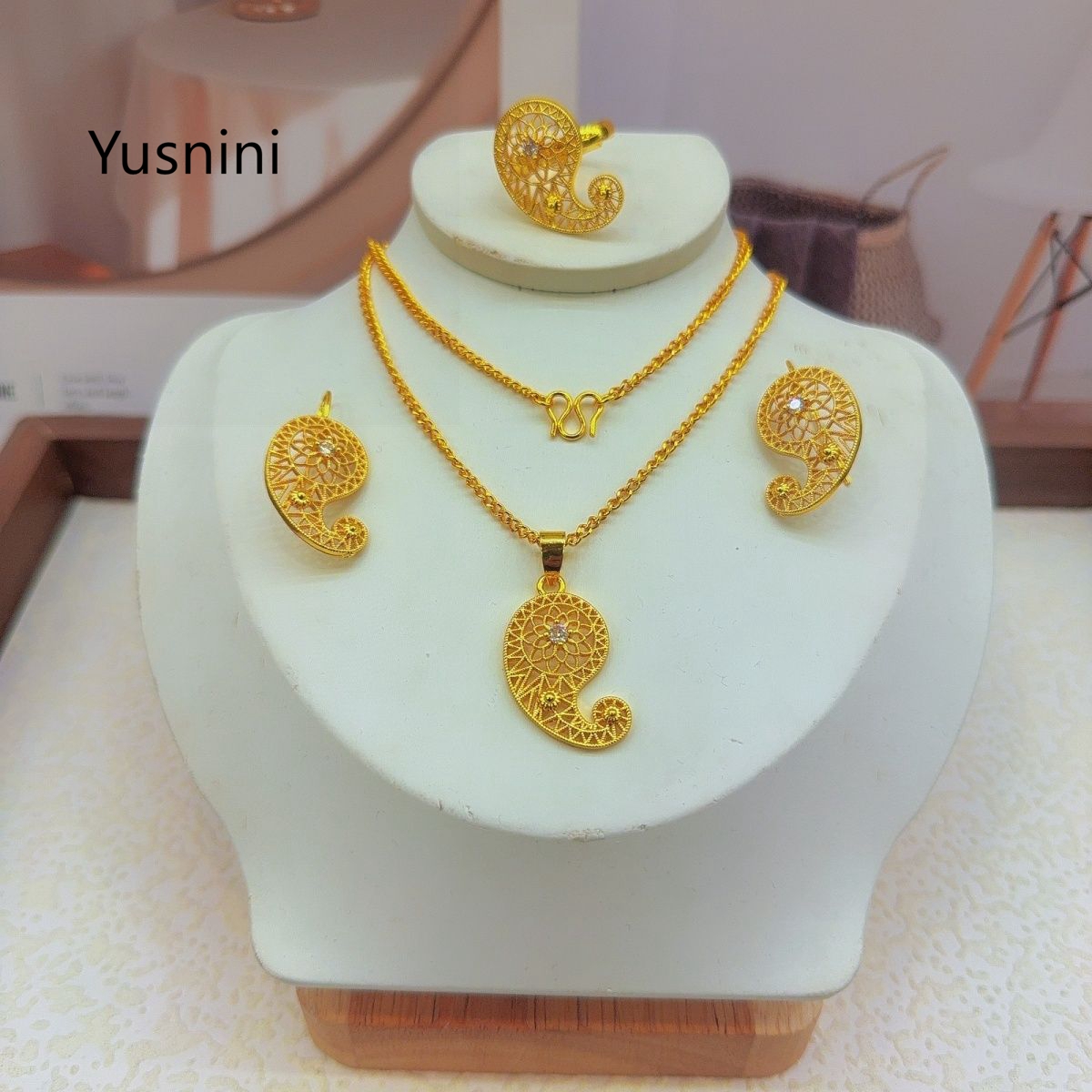 Perhiasan Set Kalung Anting Ci - Women'S Fashion Rings Gold ulasan dan harga