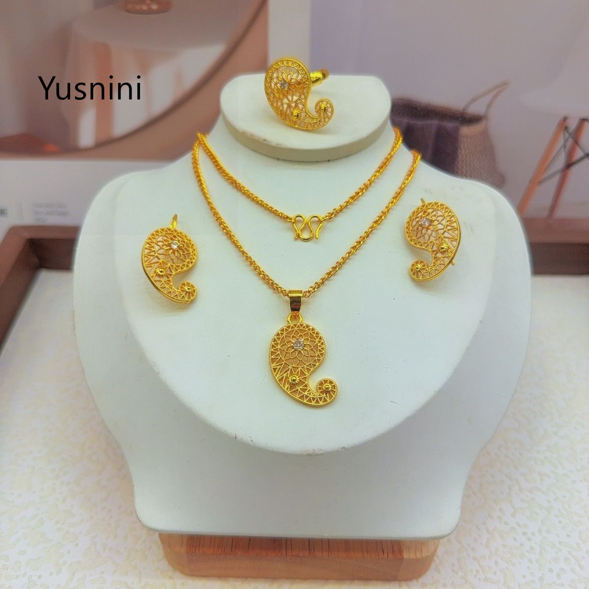 Perhiasan Set Kalung Anting Ci - Women'S Fashion Rings Gold ulasan dan harga