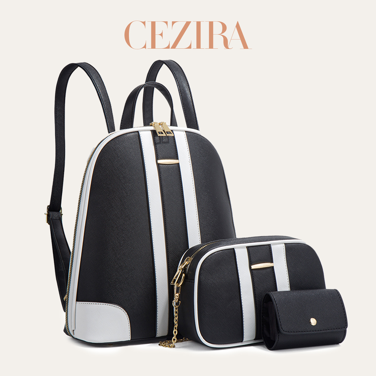Set Ransel Patchwork Garis-gar - Women'S Fashion Backpack ulasan dan harga