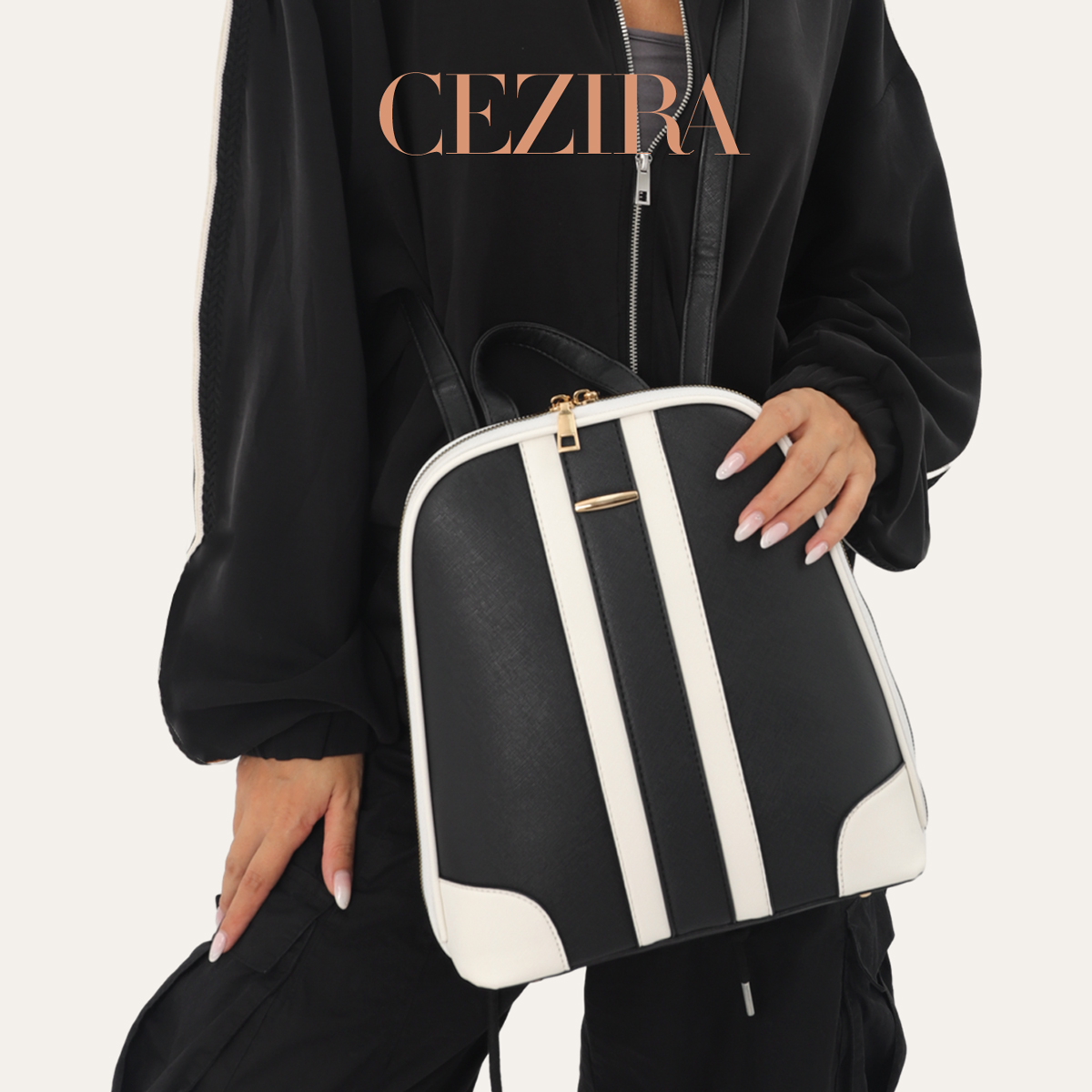 Set Ransel Patchwork Garis-gar - Women'S Fashion Backpack ulasan dan harga
